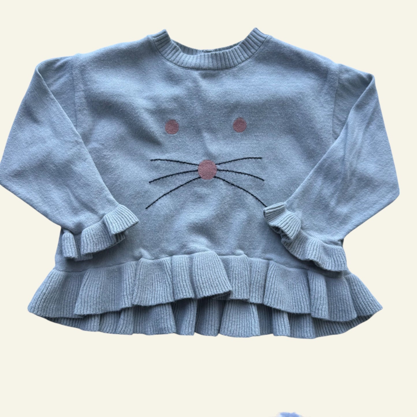 Zara grey kitty cat frill jumper size 6-9 months