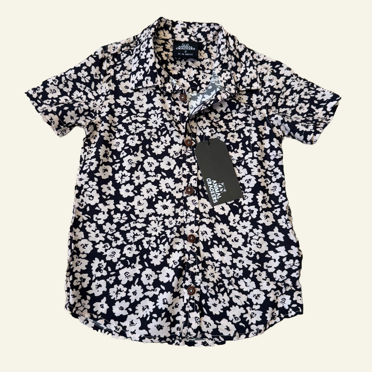 Animal Crackers black floral button up shirt size 3