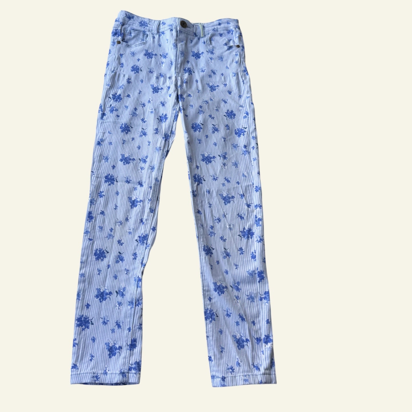 Joules Clothing blue floral striped pants size 9-10