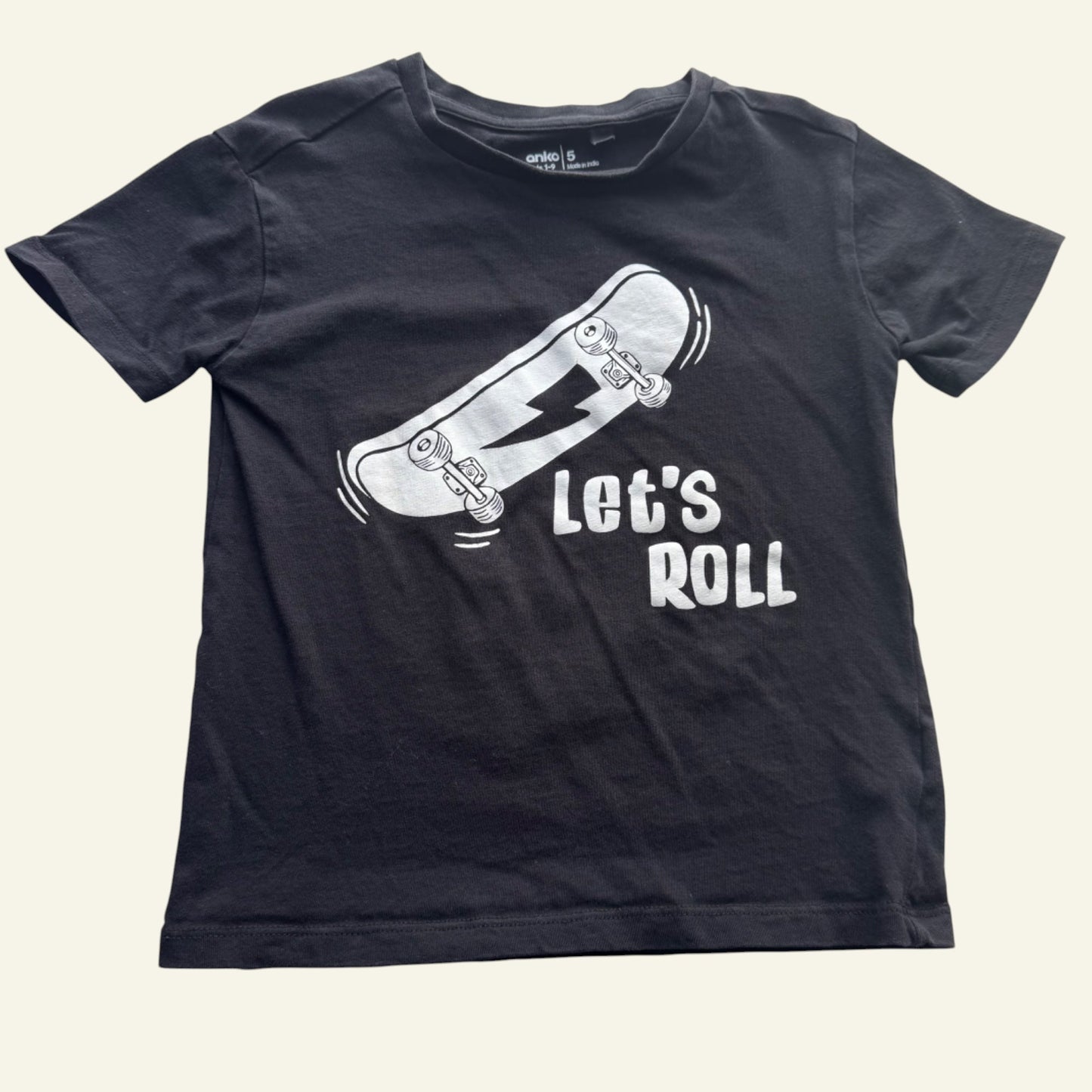 Anko black lets roll tshirt size 5