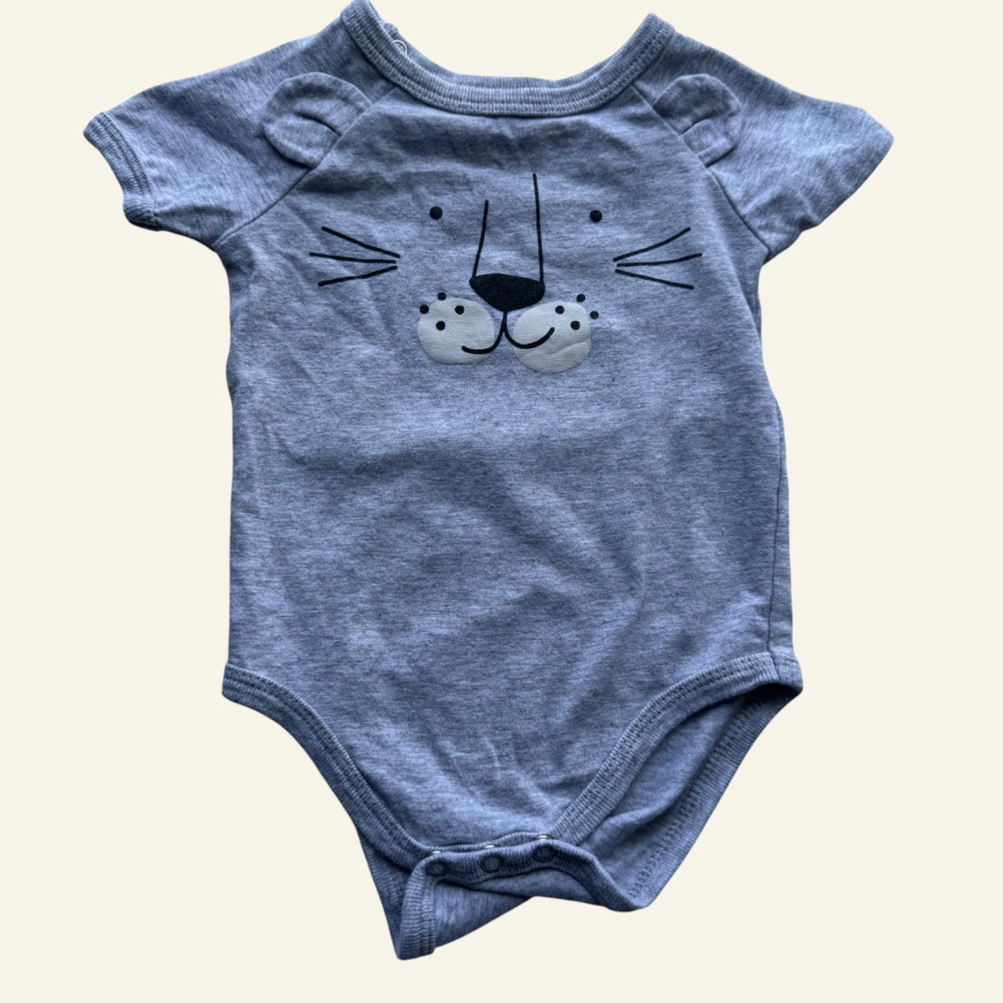 Cotton On grey big cat face bodysuit size 00