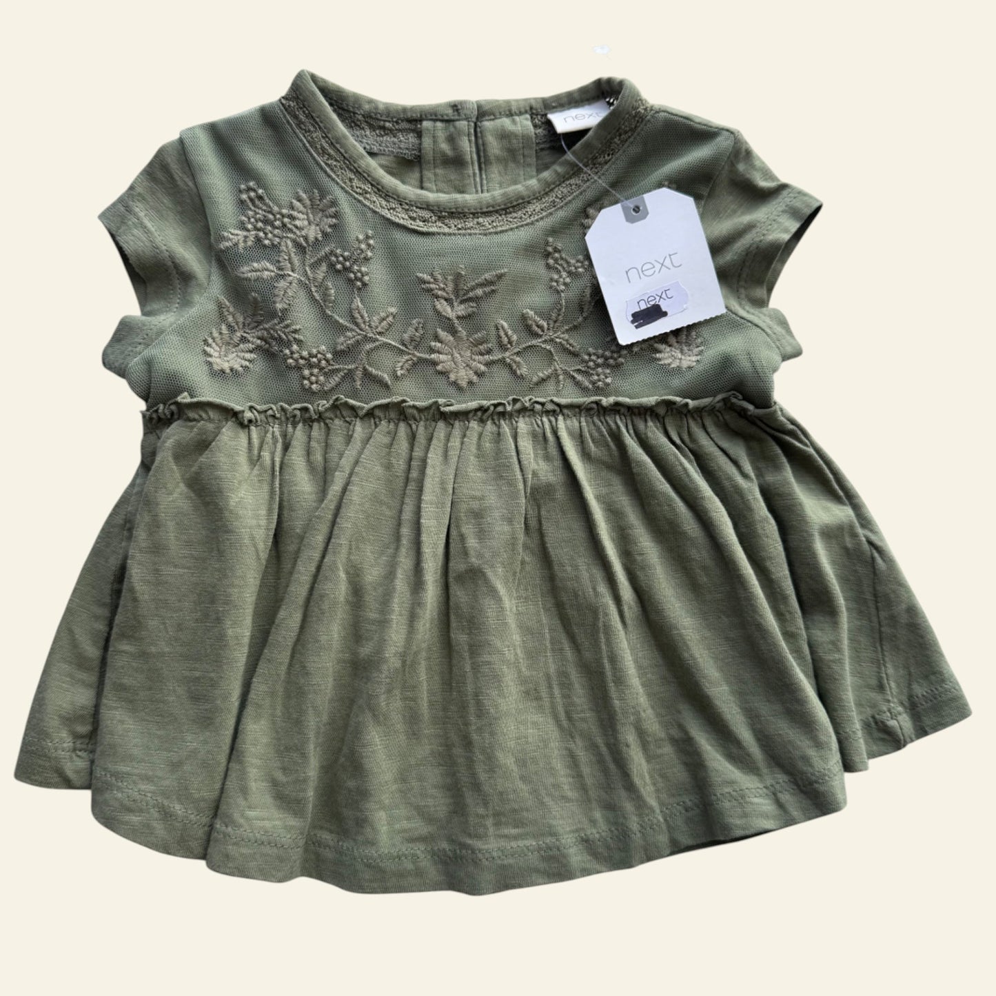 Next green embroidered peplum top size 3-6 months (BNWT)