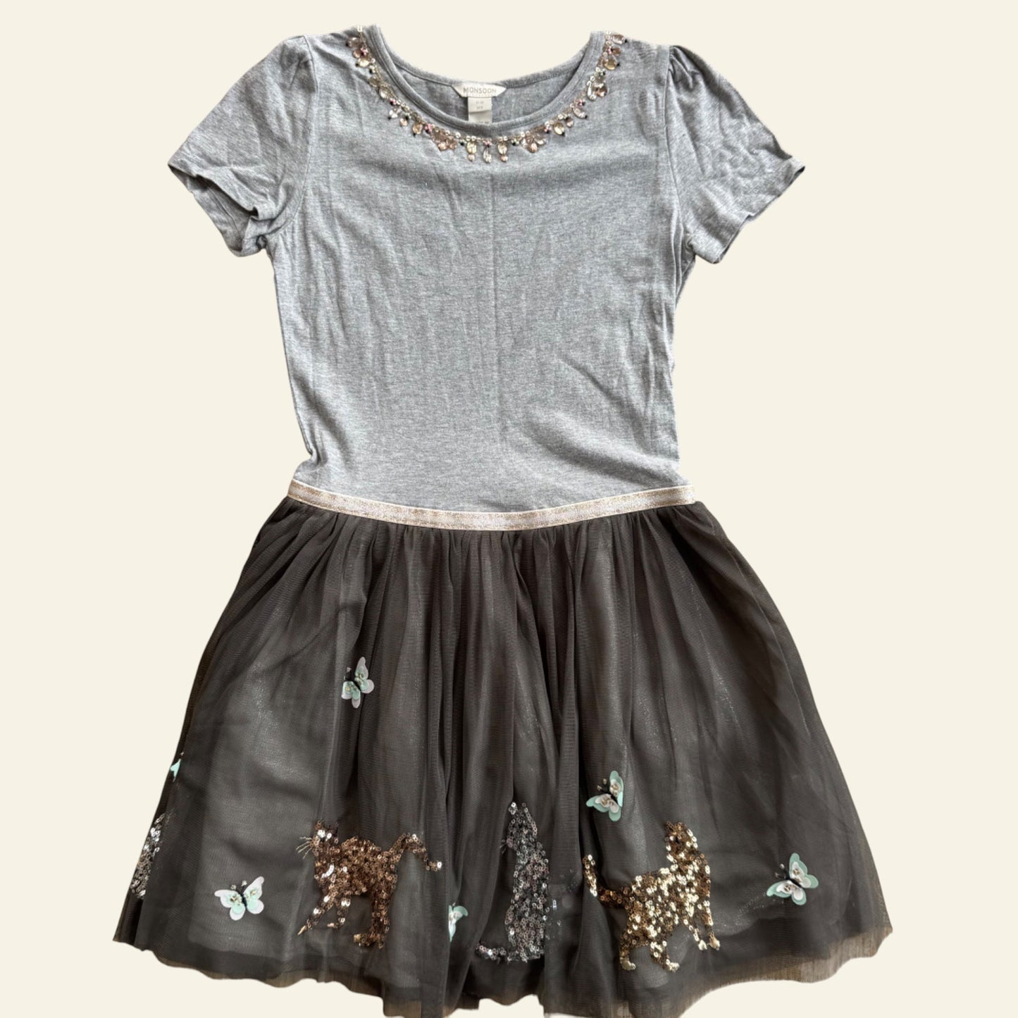 Monsoon grey tulle sparkle dress size 11-12