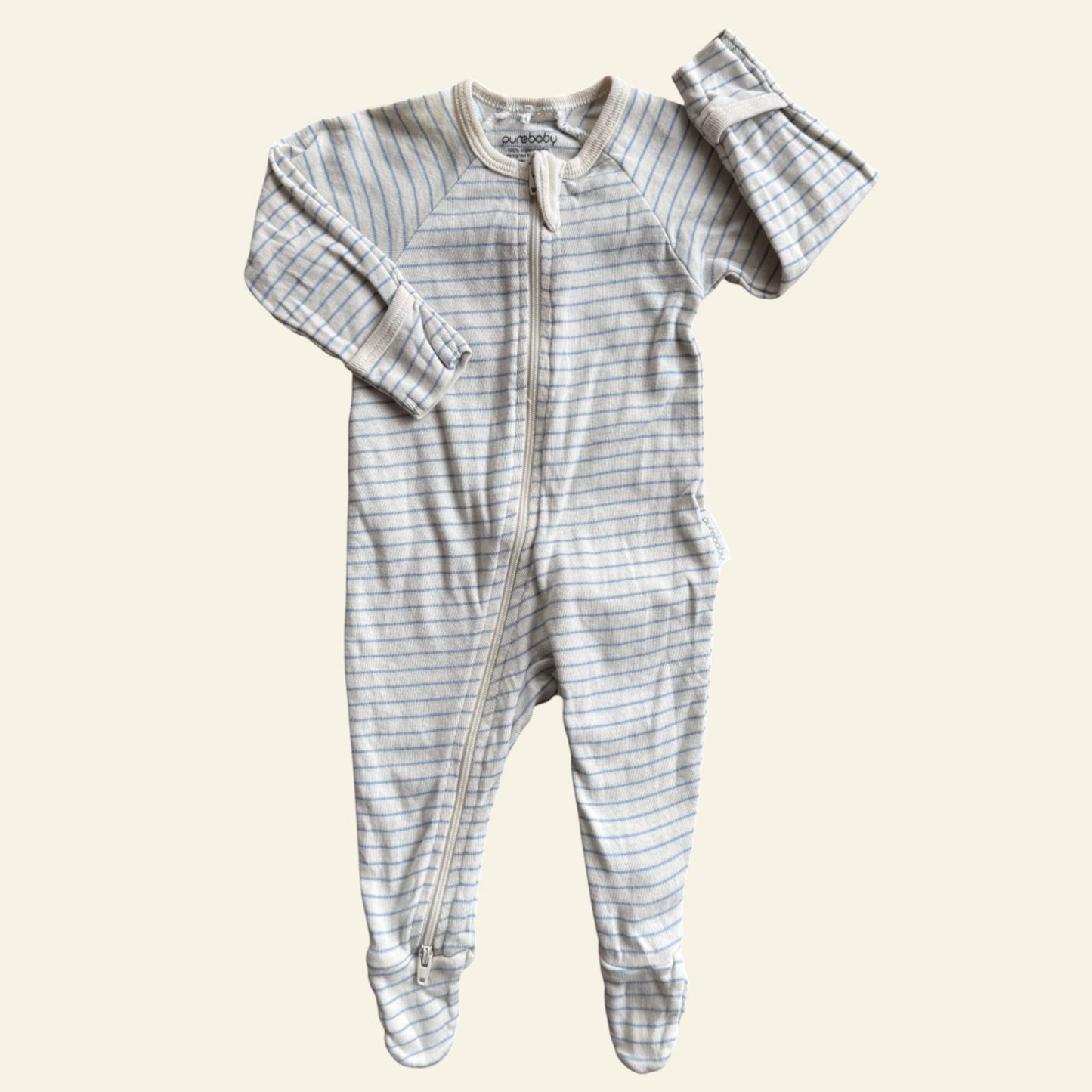 Purebaby blue and white stripe onesie size 000