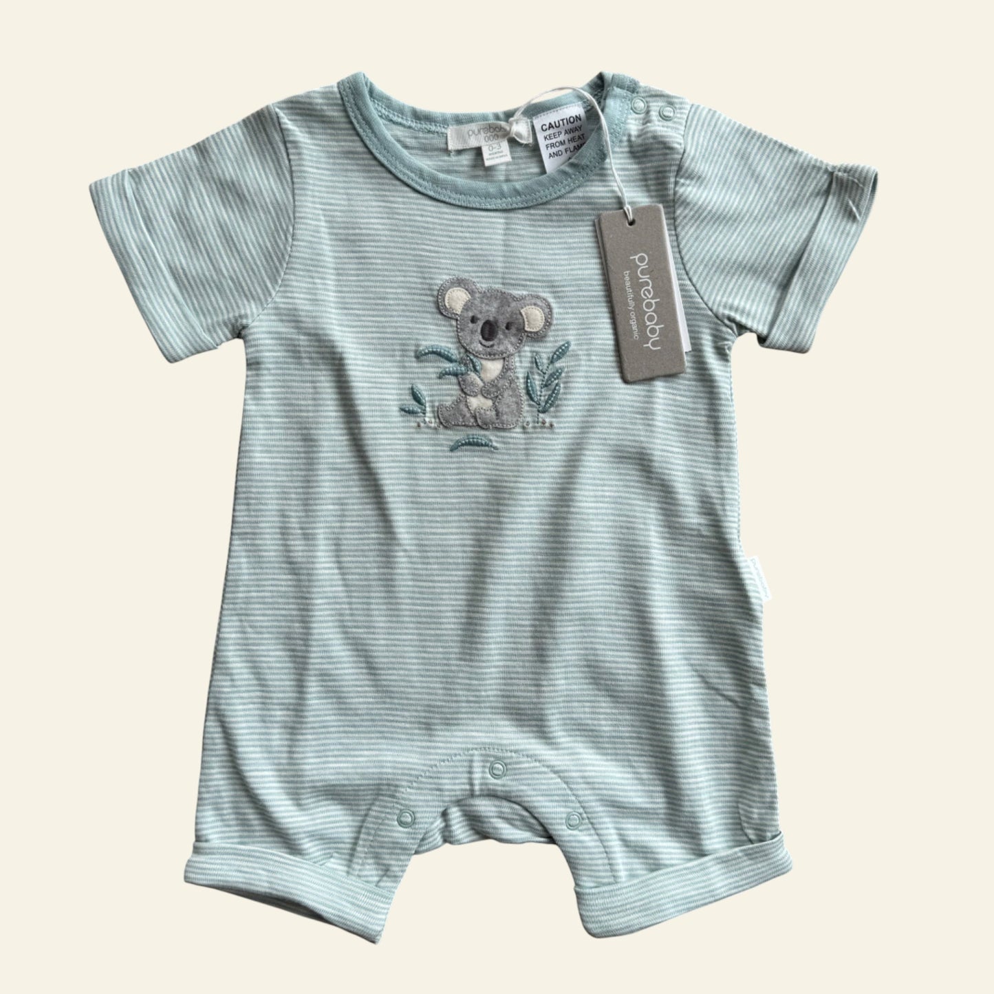 Purebaby green stripe koala romper size 000 (BNWT)