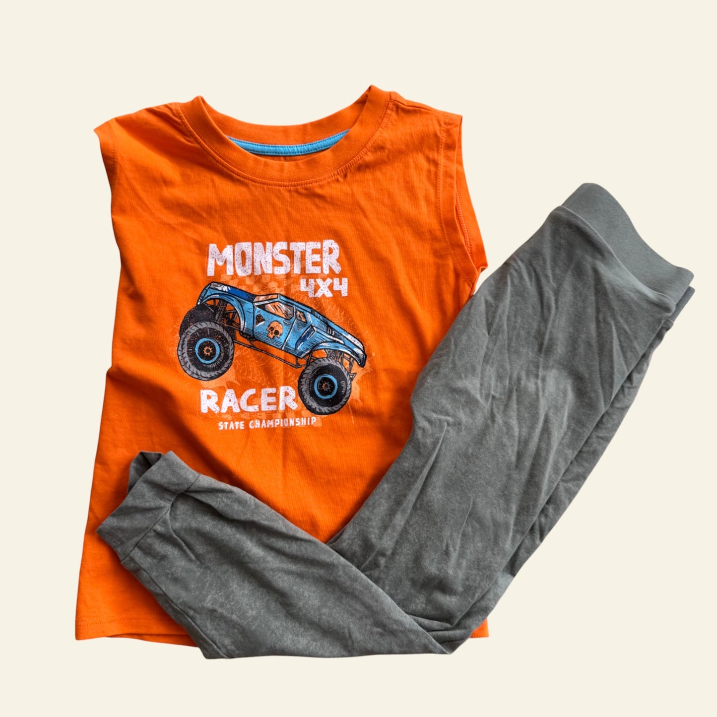 Tilt orange monster truck and pants set size 6