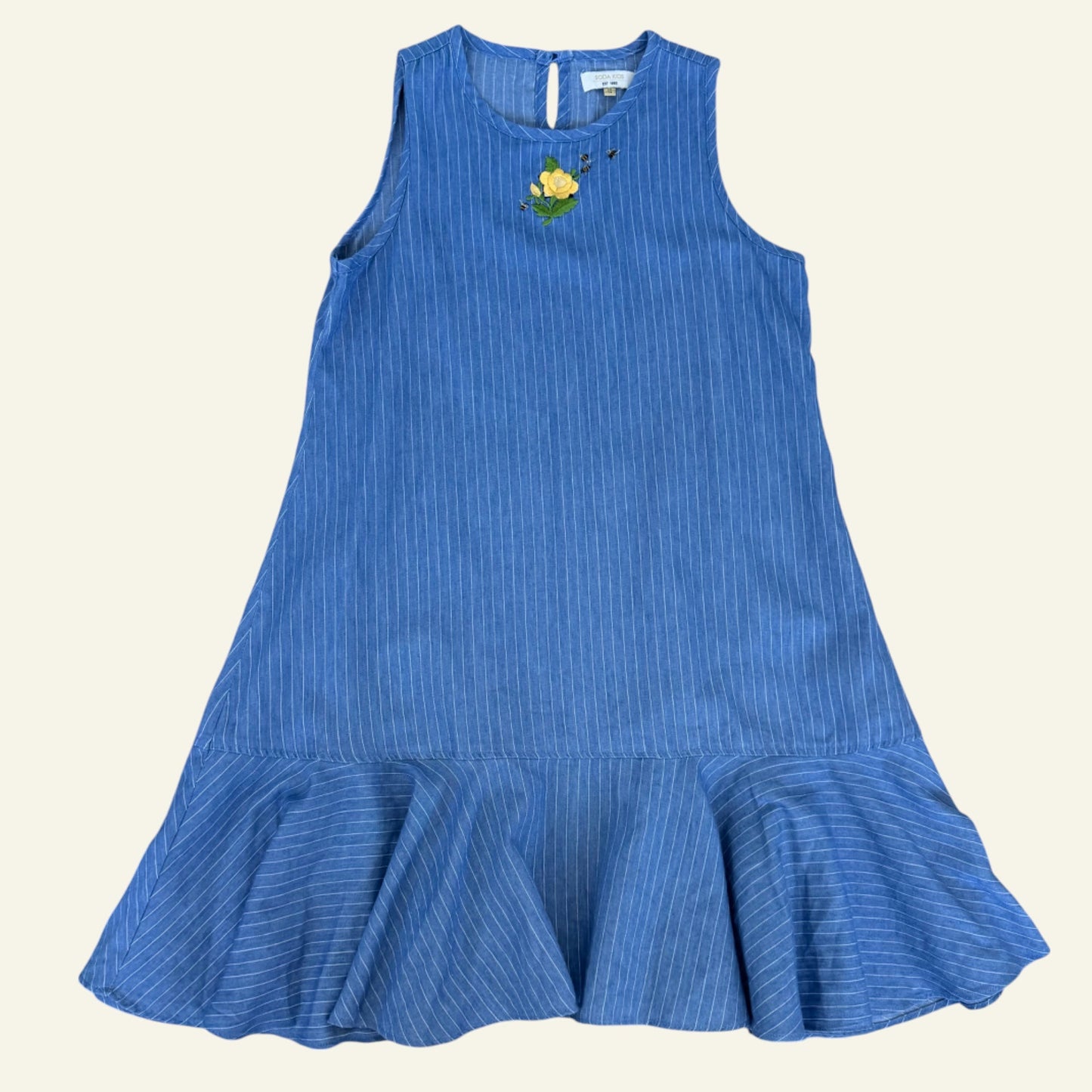 Soda Kids blue pinstripe bee dress size 13/14