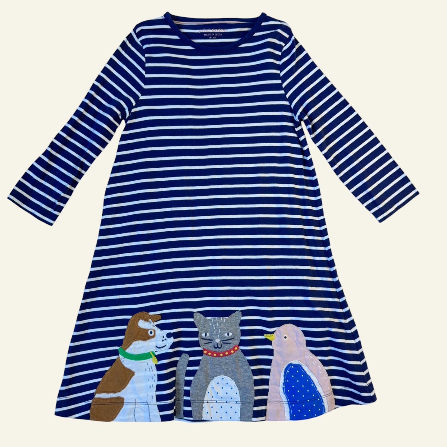 Mini Boden navy animal stripe dress size 9-10