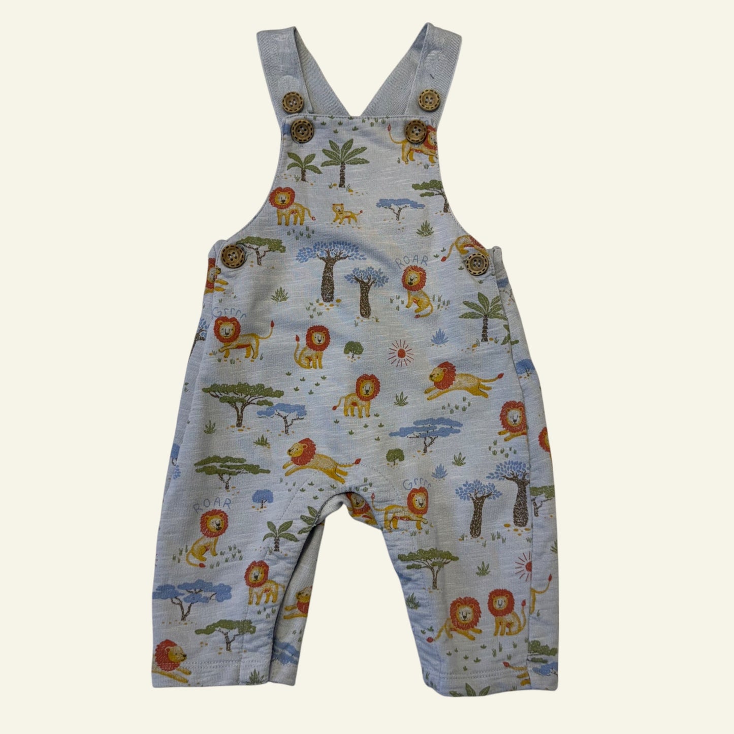 Purebaby blue jungle overalls size 0-3m