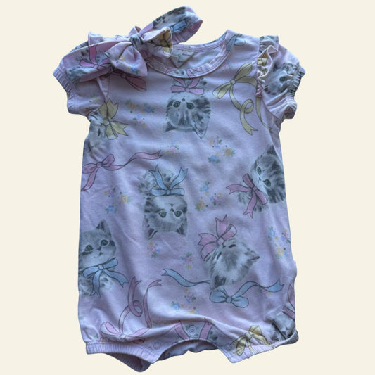 Peter Alexander pink cat onesie and headband size 0