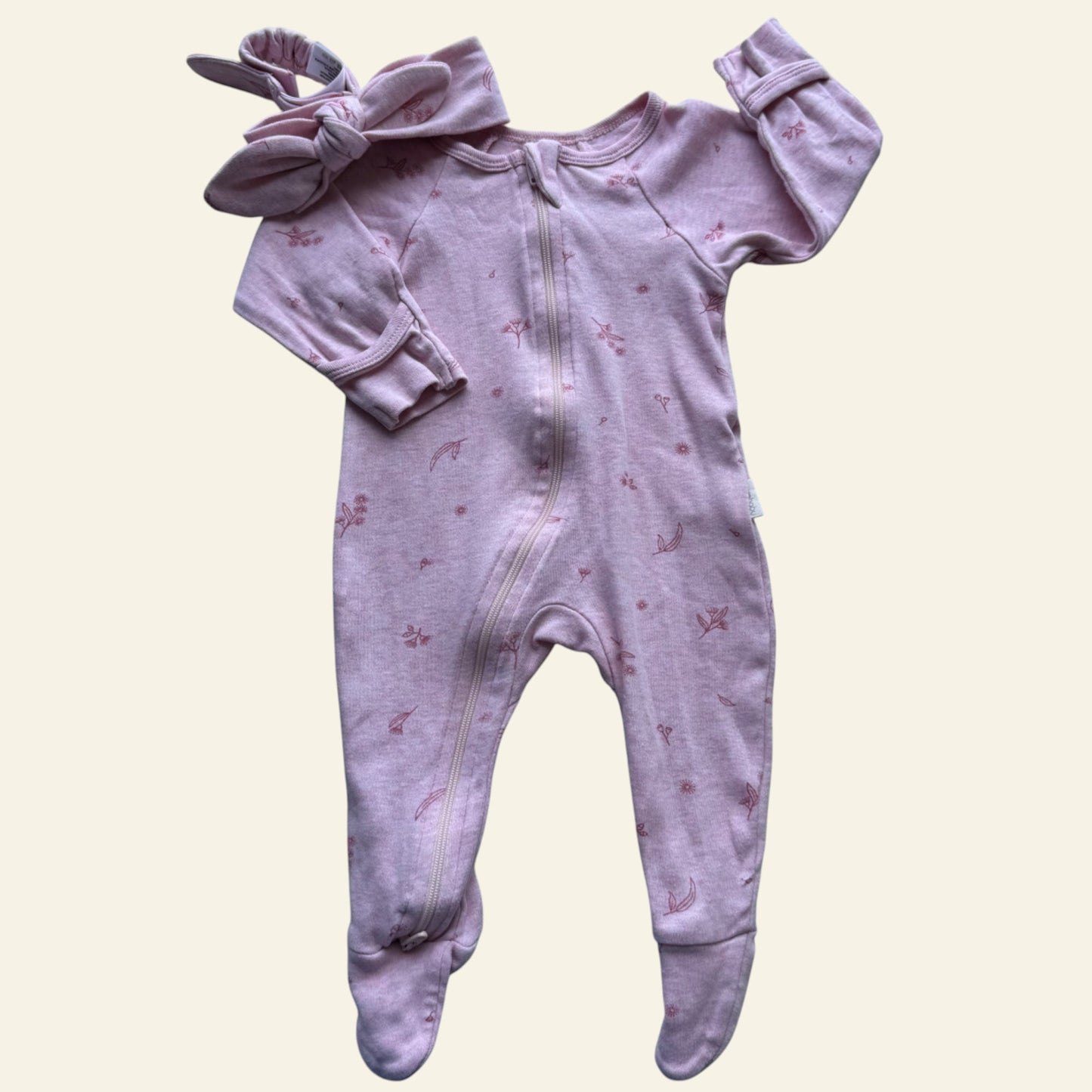 Purebaby pink floral onesie and headband size 000