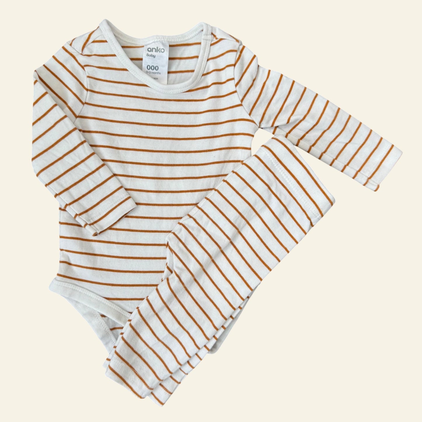 Anko white and orange stripe bodysuit and leggings set size 000