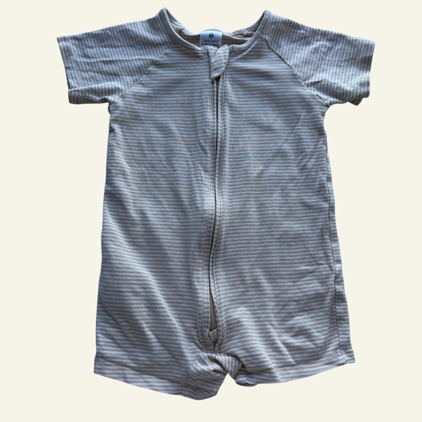 Target beige stripe short sleeve onesie size 0