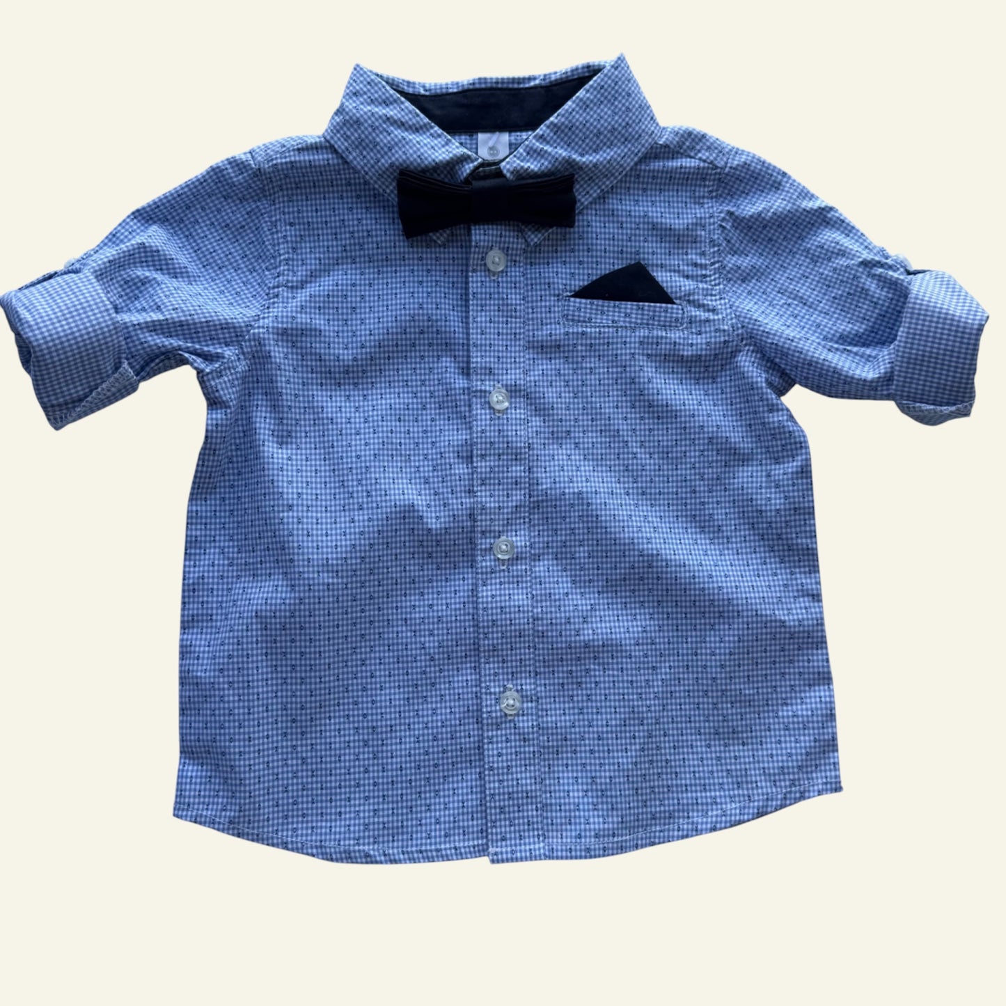 Dymples blue button up with bow tie size 0