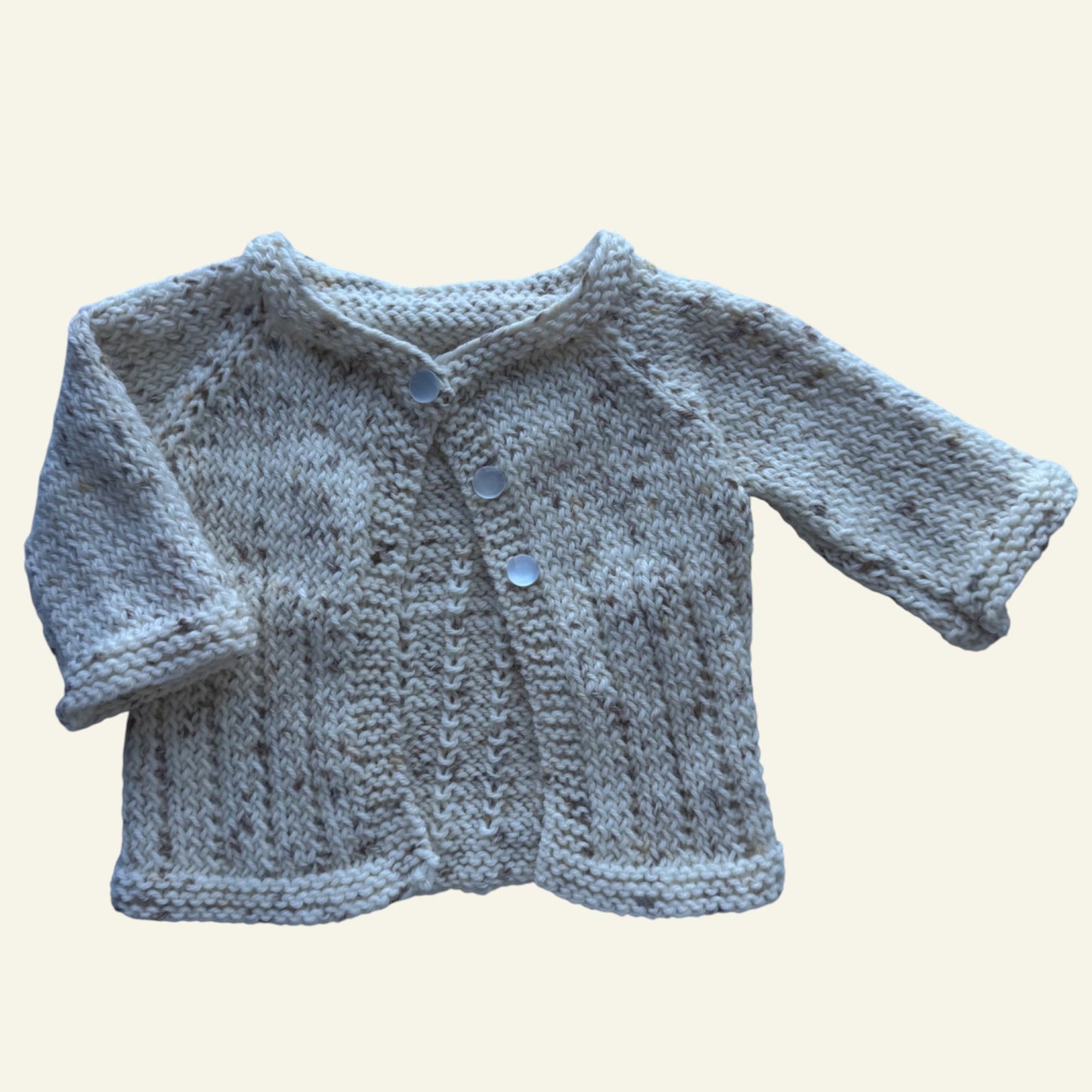 Handmade beige fleck knit cardigan approx size 000