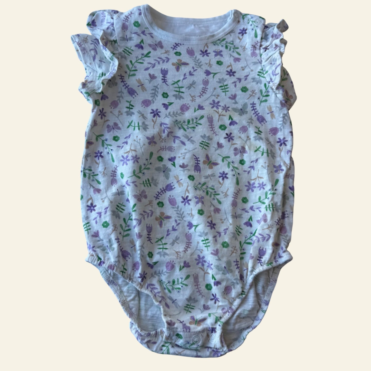 Country Road white and purple floral bodysuit size 0 (Perfectly Imperfect)