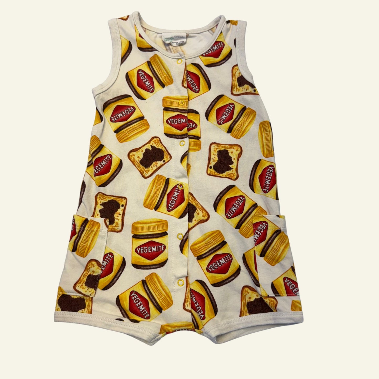 Peter Alexander Vegemite white romper size 1