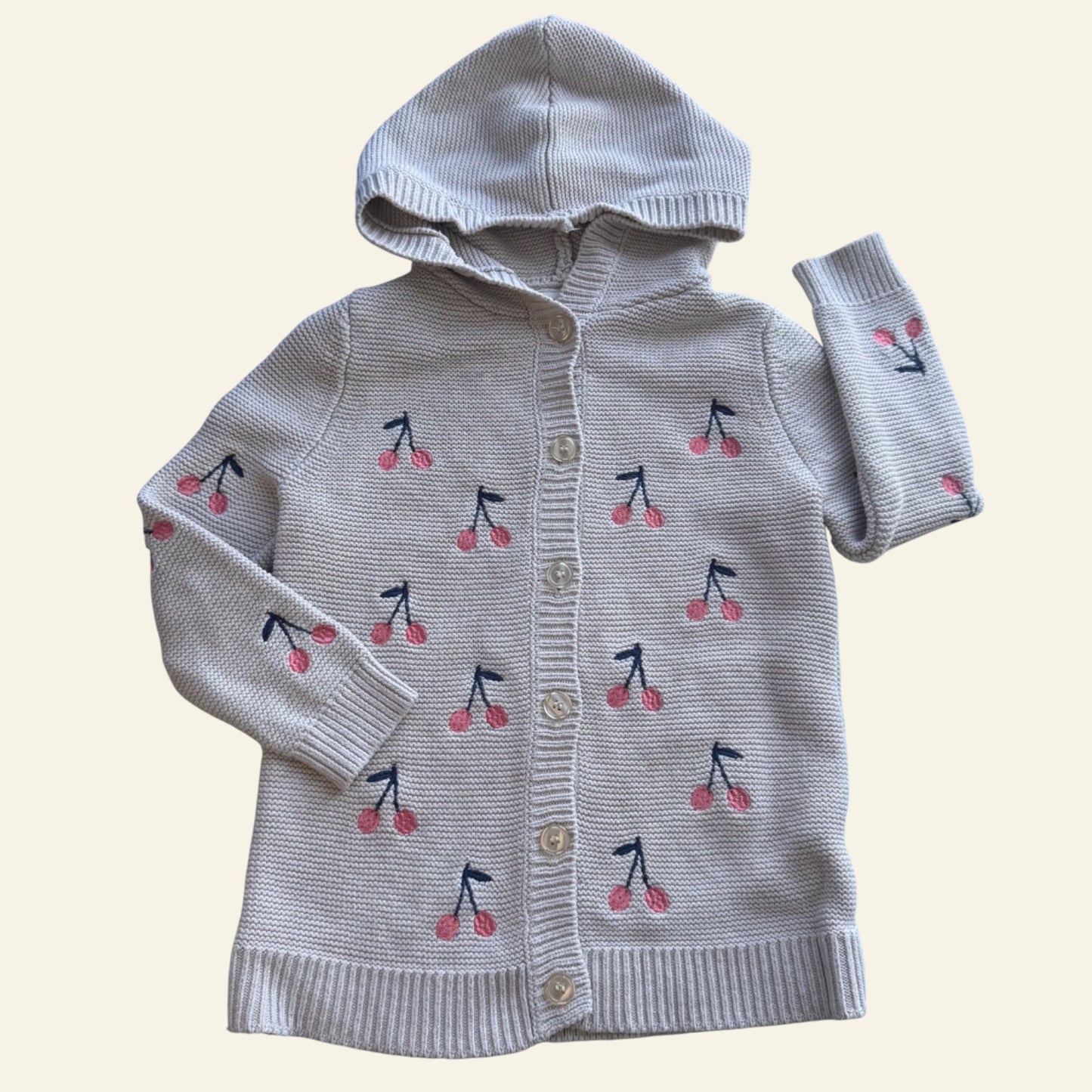 Seed beige knitted cherry hooded cardigan size 2
