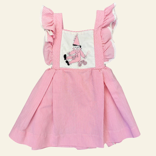 Handmade pink gingham clown applique dress approx size 1