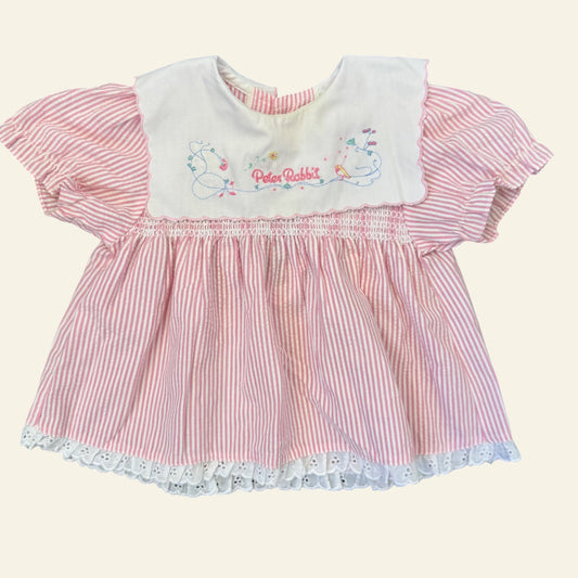 Vintage Peter Rabbit pink stripe smock top approx size 00 (tag faded)