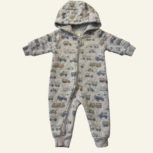 Purebaby grey truck hooded onesie size 00