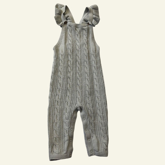 Baby Berry sage green knit overalls size 1