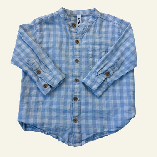 KID blue checkered button up size 2