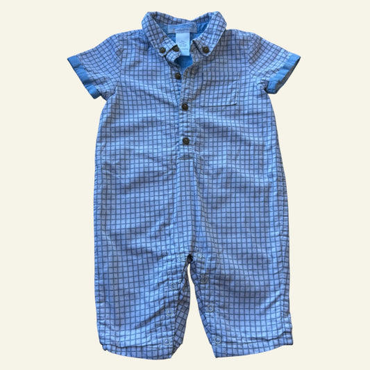 Janie & Jack blue check romper size 0-3m