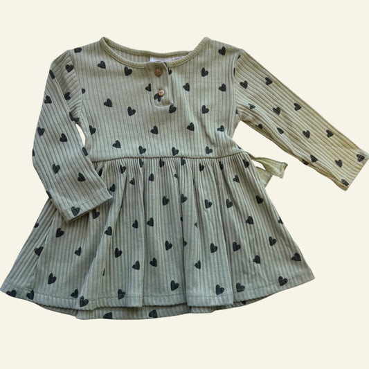Zara green love heart long sleeve dress size 9-12 months