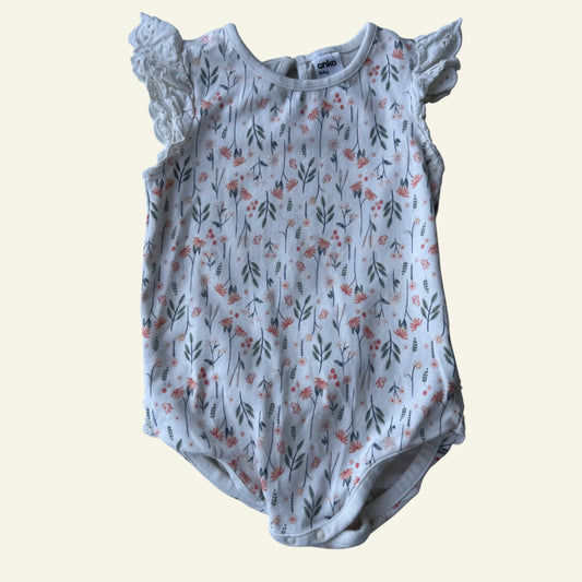 Anko white floral bodysuit size 2