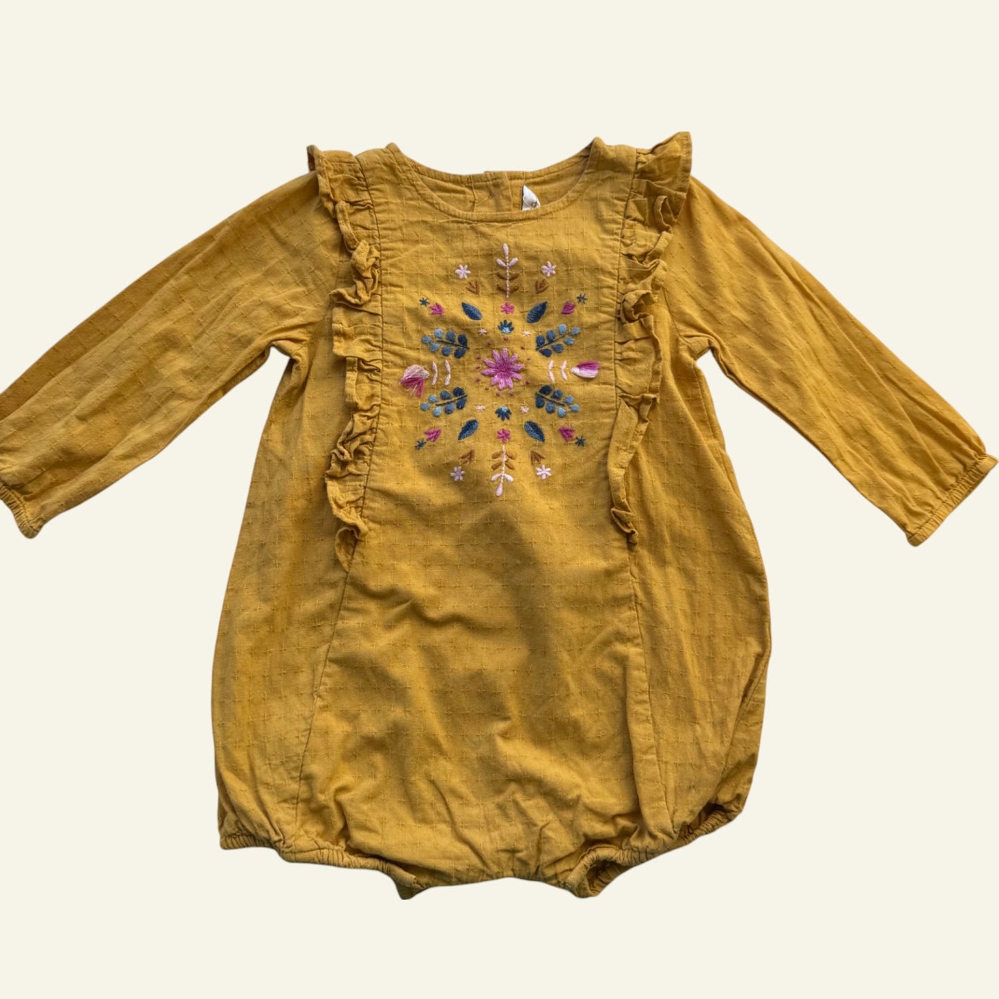 Fox & Finch yellow embroidered romper size 1