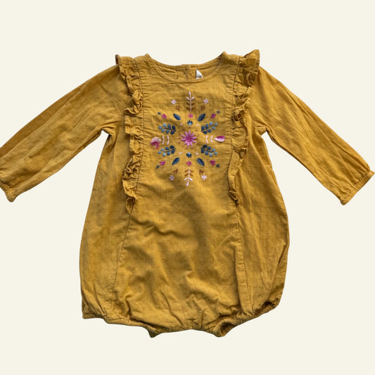 Fox & Finch yellow embroidered romper size 1