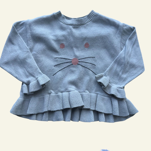 Zara grey kitty cat frill jumper size 6-9 months