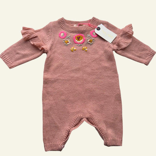 Louise Misha embroidered pink knit romper size 6m