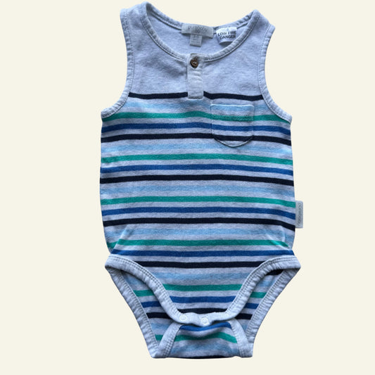 Purebaby grey striped bodysuit size 3-6 months