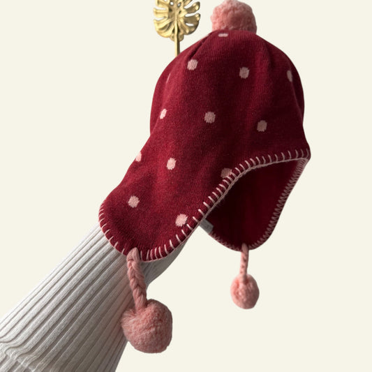 Toshi red and pink spot beanie size S (name on tag)