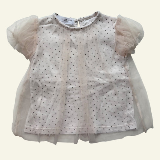 Zara white and black spotty tulle top size 6-9 months