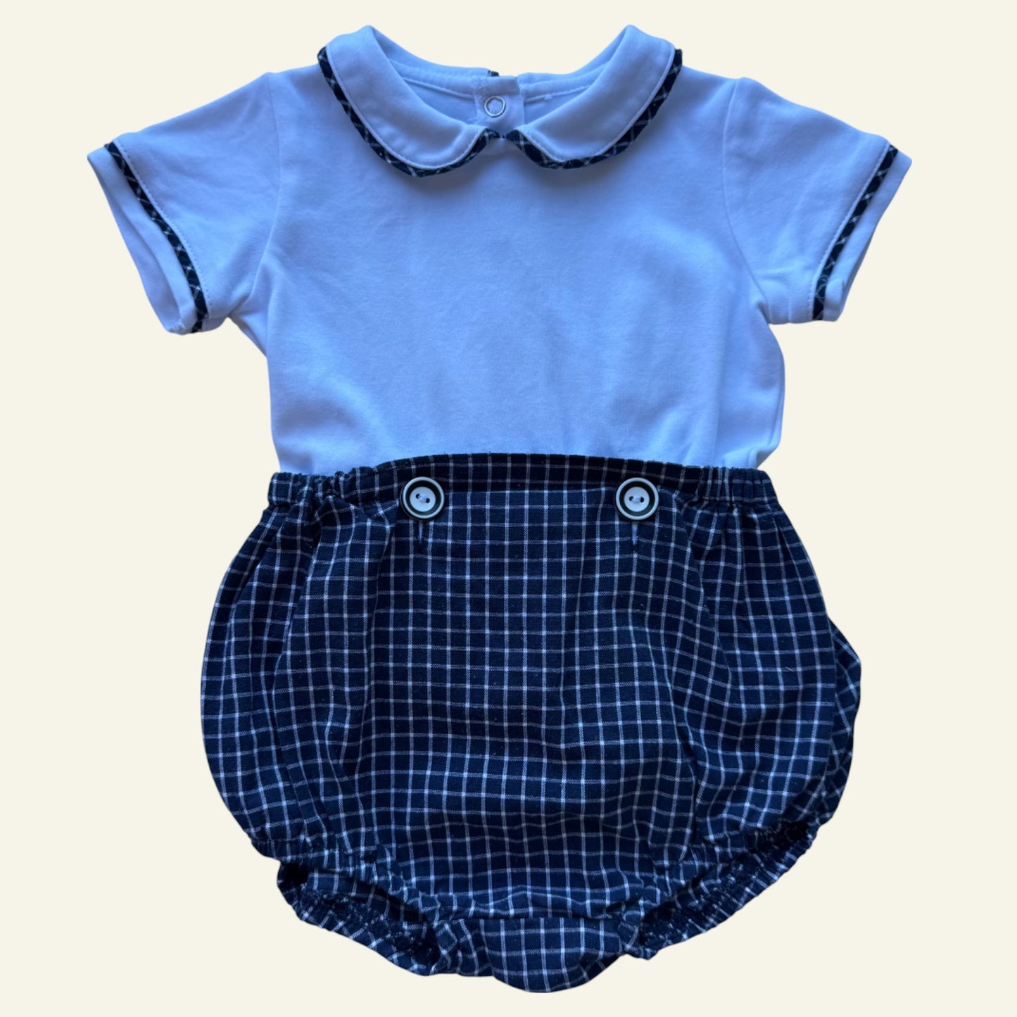 Ollies Place white and blue checked romper size 00