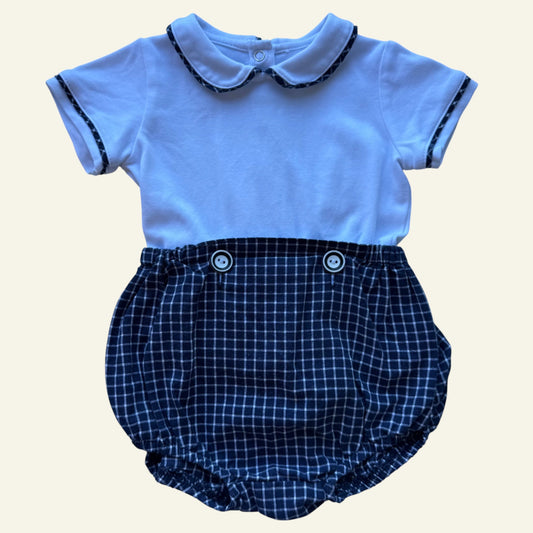 Ollies Place white and blue checked romper size 00