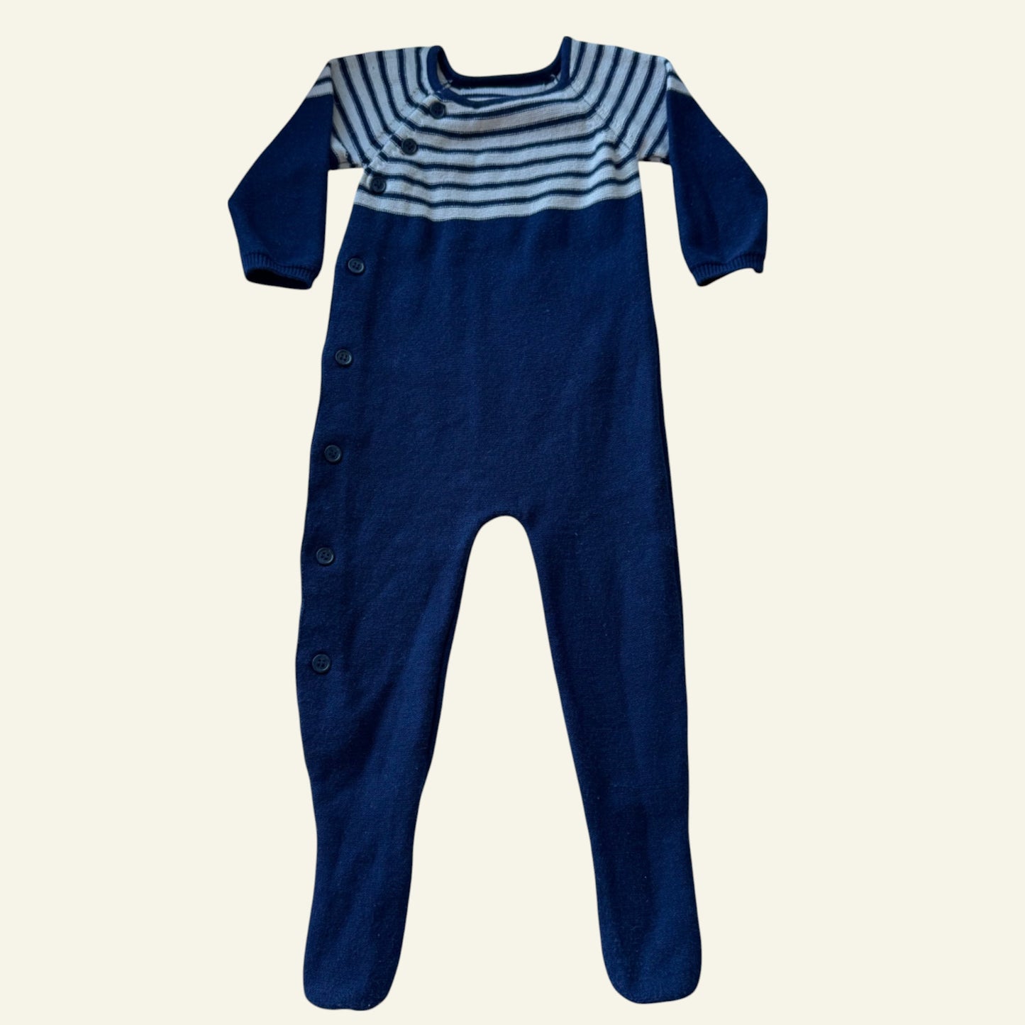 Navy striped knit onesie (no tag) approx size 1