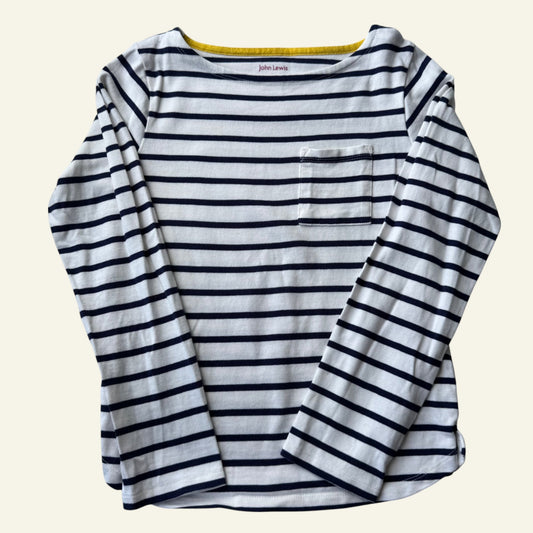 John Lewis navy and white stripe top size 11