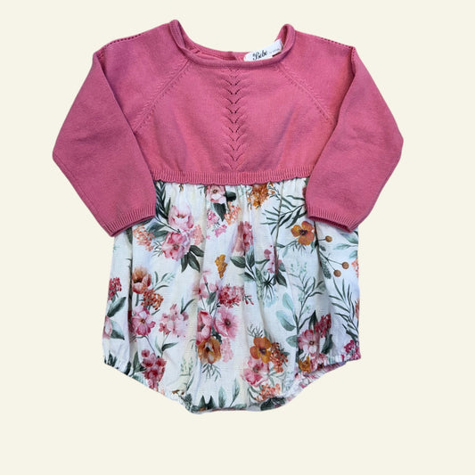 Bebe pink cardigan floral romper size 0