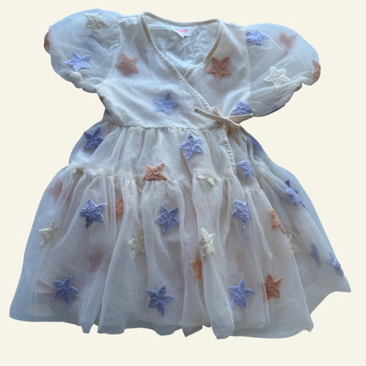 Seed white colourful stars tulle dress size 3