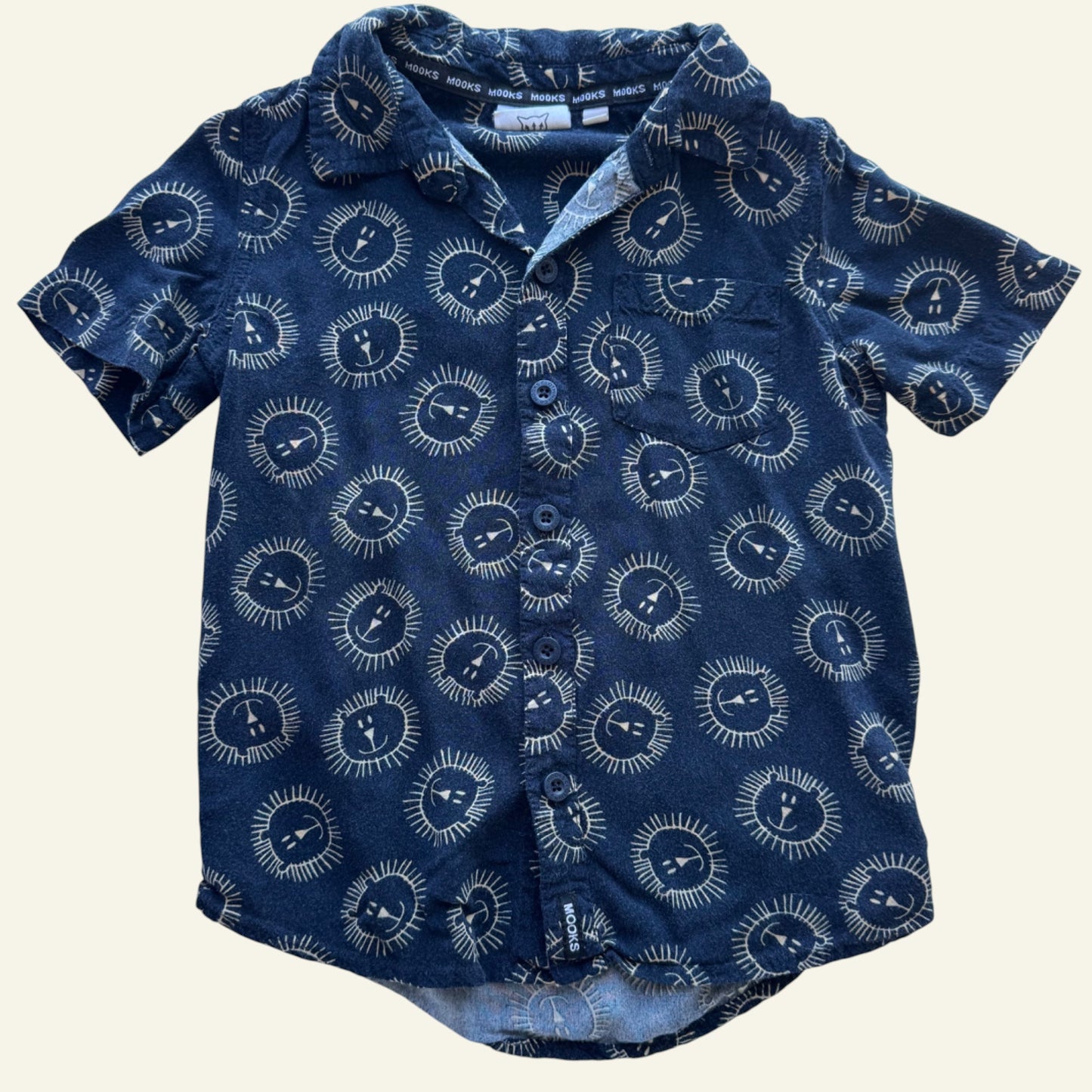 Mooks navy lion button up shirt size 5