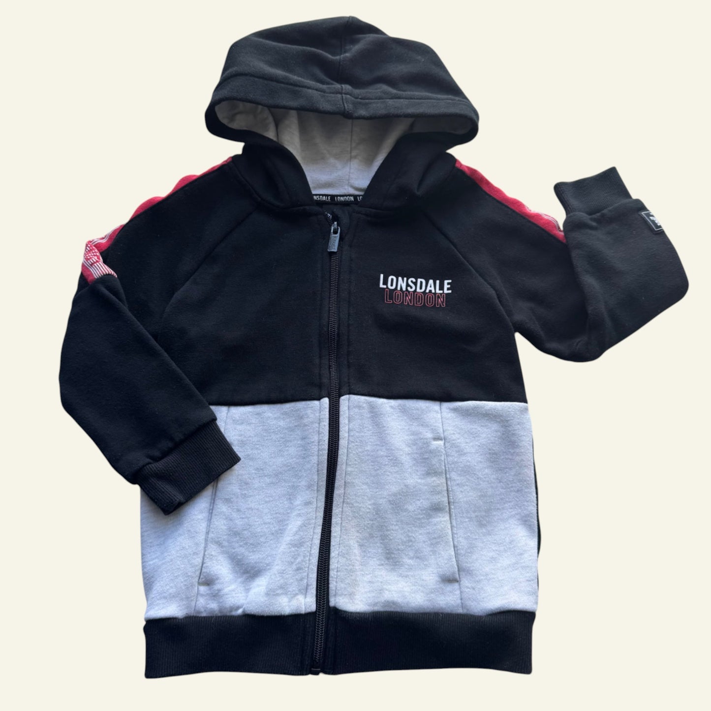 Lonsdale black and grey zip hoodie size 5