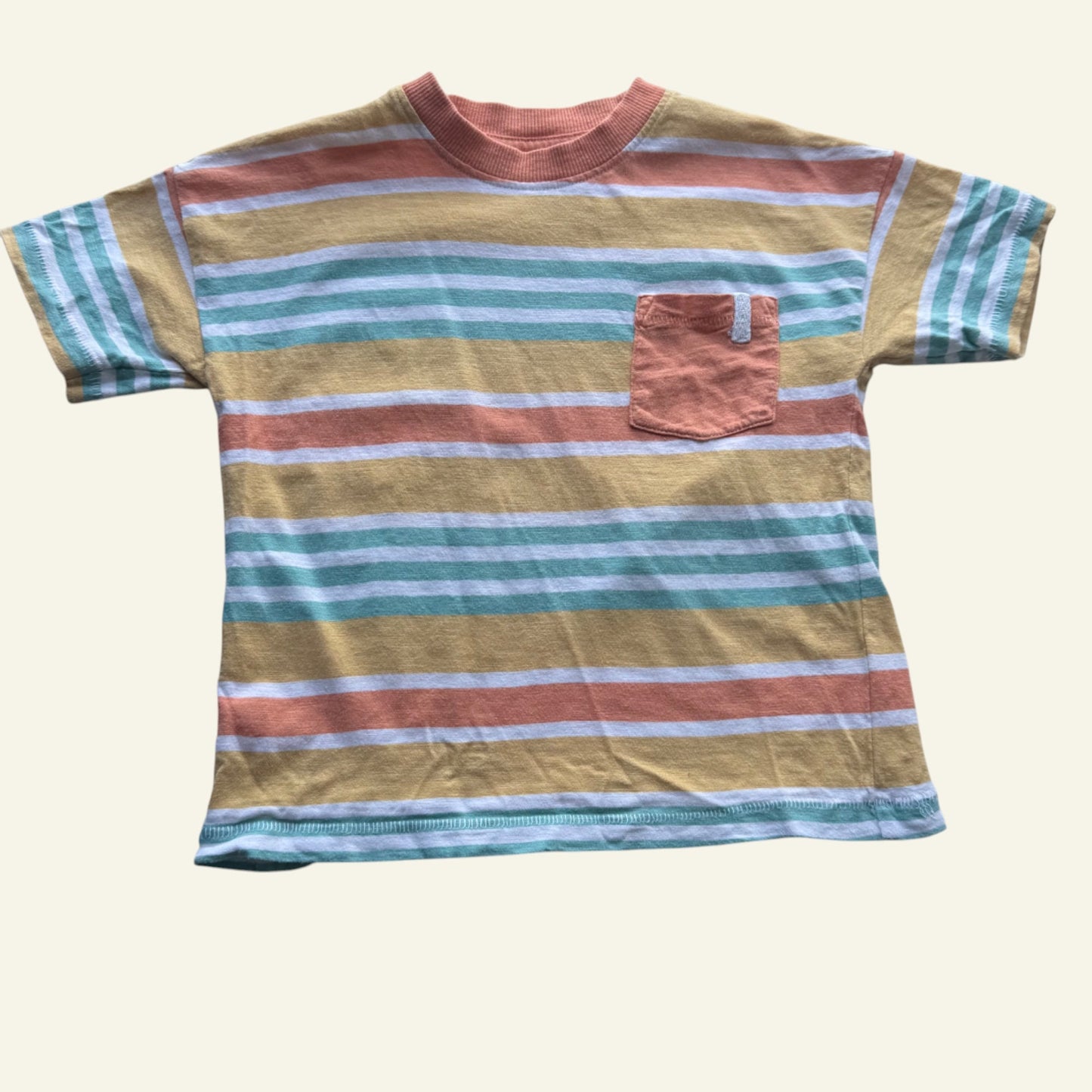 KID yellow green and orange stripe tshirt size 3