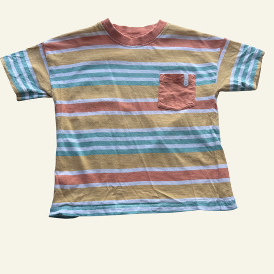 KID yellow green and orange stripe tshirt size 3