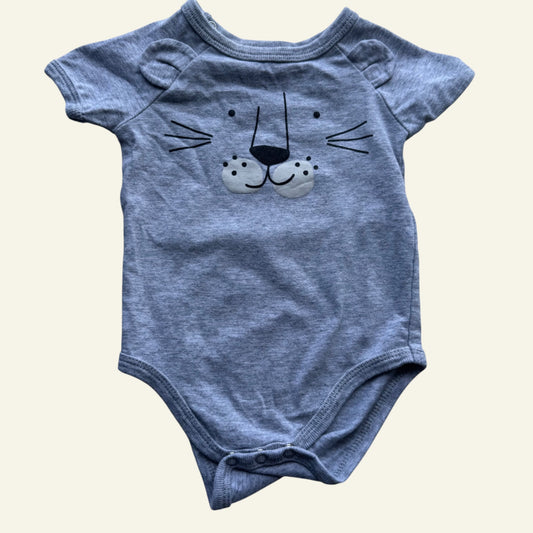 Cotton On grey big cat face bodysuit size 00