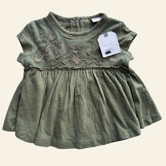 Next green embroidered peplum top size 3-6 months (BNWT)