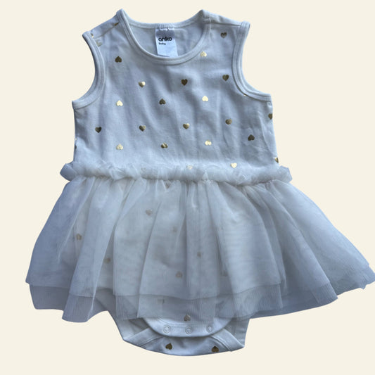 Anko white and gold heart tulle dress romper size 1